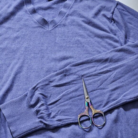 Banana Republic Sweater Men M Purple V Neck LS Silk Cotton Cashmere Blend FLAW - Picture 10 of 13